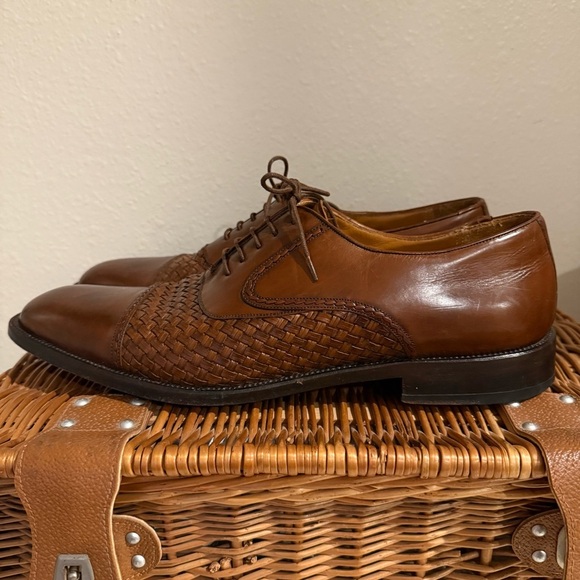 Mezlan San Juan Weaved Brown Leather Oxfords Cap Toe Mens Sz 13 Luxury Old Money - Picture 4 of 9